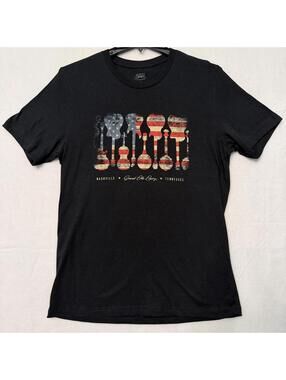 Grand Ole Opry Black Heather T-Shirt Size LARGE American Flag Guitars Nashville